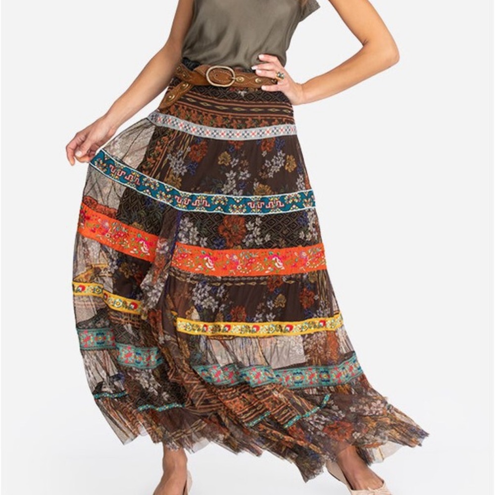 New JOHNNY WAS Wilhelma Tiered Mesh Skirt - Stripe